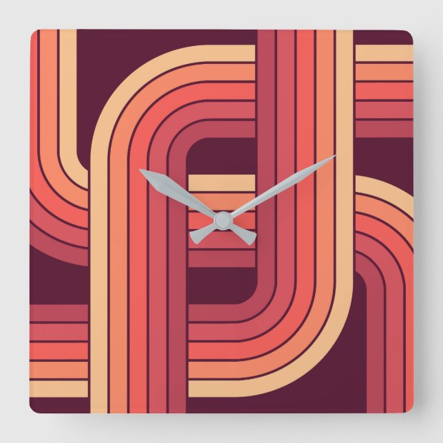 MCM 1970s Retro Style Geometric Design Square Wall Clock (Front)