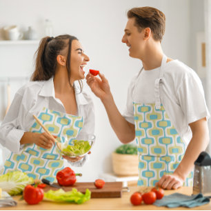 MCM Aqua Blue Trendy Mid-Century Modern Pattern Apron