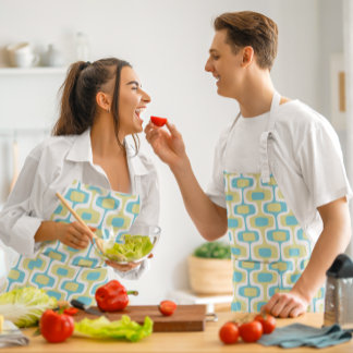 MCM Aqua Blue Trendy Mid-Century Modern Pattern Apron