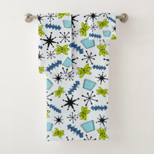 MCM Atomic Blue and Green Bath Towel Set