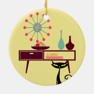 MCM Atomic Era 1950s Starburst Clock Cat Ornament