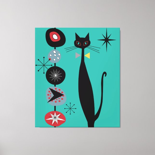 MCM Atomic Era Mid Century Modern Retro Cool Cat Canvas Print (Front)