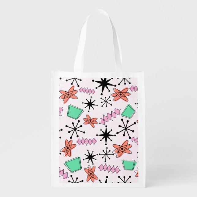 MCM Atomic Pink Orange Green Reusable Grocery Bag (Front)