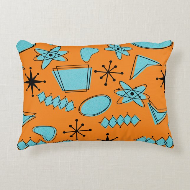 MCM Atomic Shapes Turquoise on Orange Accent Pillow (Front)