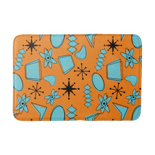 MCM Atomic Shapes Turquoise on Orange Bath Mat