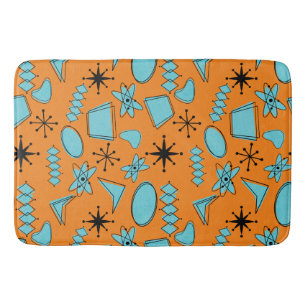 MCM Atomic Shapes Turquoise on Orange Bath Mat