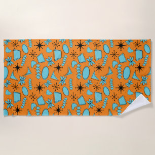 MCM Atomic Shapes Turquoise on Orange Beach Towel