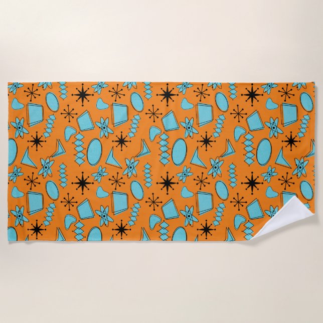 MCM Atomic Shapes Turquoise on Orange Beach Towel (Front)