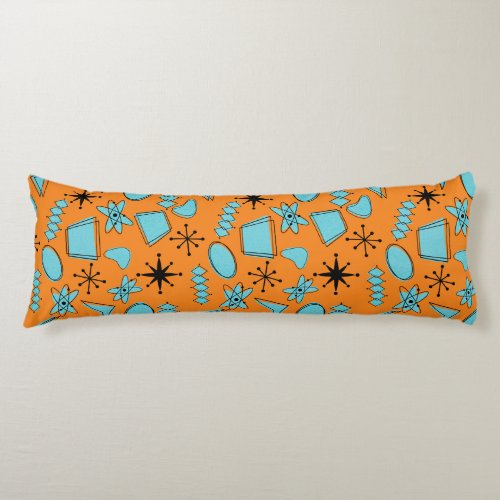 MCM Atomic Shapes Turquoise on Orange Body Pillow