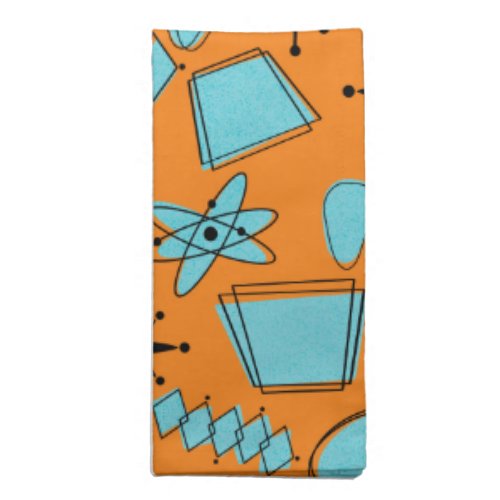 MCM Atomic Shapes Turquoise on Orange Cloth Napkin