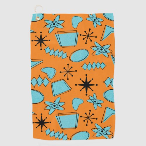 MCM Atomic Shapes Turquoise on Orange Golf Towel