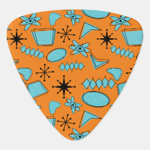 MCM Atomic Shapes Turquoise on Orange Guitar Pick
