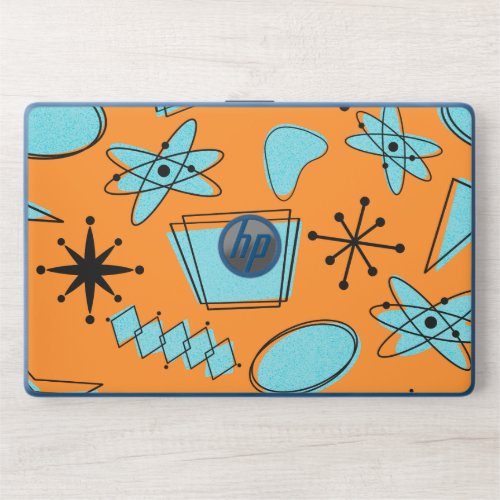 MCM Atomic Shapes Turquoise on Orange HP Laptop Skin