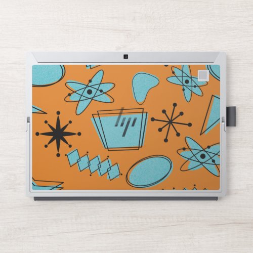 MCM Atomic Shapes Turquoise on Orange HP Laptop Skin