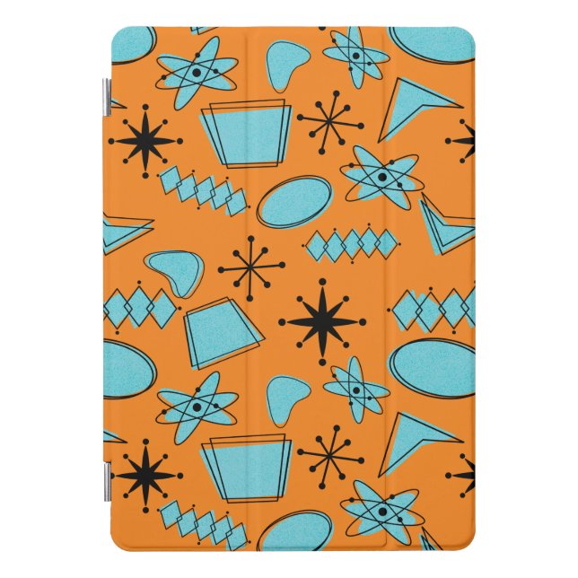MCM Atomic Shapes Turquoise on Orange iPad Pro Cover (Front)