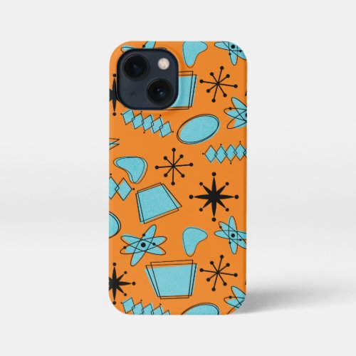 MCM Atomic Shapes Turquoise on Orange iPhone 13 Mini Case
