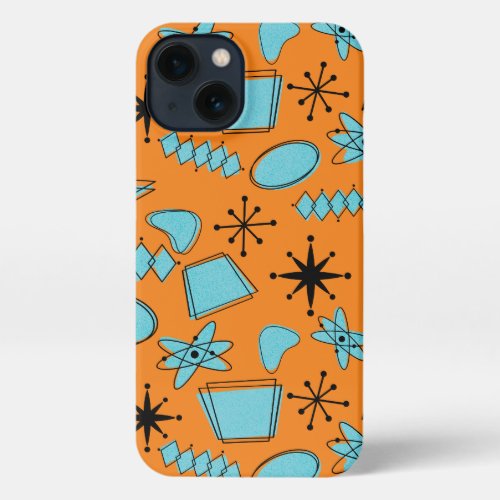 MCM Atomic Shapes Turquoise on Orange iPhone 13 Case