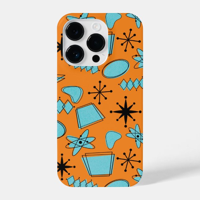 MCM Atomic Shapes Turquoise on Orange iPhone Case (Back)