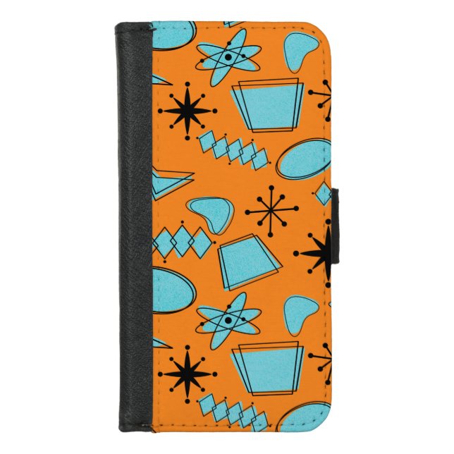 MCM Atomic Shapes Turquoise on Orange iPhone Wallet Case (Front)
