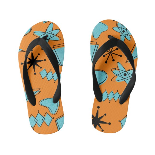 MCM Atomic Shapes Turquoise on Orange Kid's Flip Flops (Footbed)