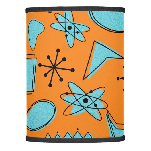 MCM Atomic Shapes Turquoise on Orange Lamp Shade (Front)