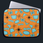 MCM Atomic Shapes Turquoise on Orange Laptop Sleeve<br><div class="desc">Hand drawn mid century modern shapes and icons digitized to design seamless patterns</div>
