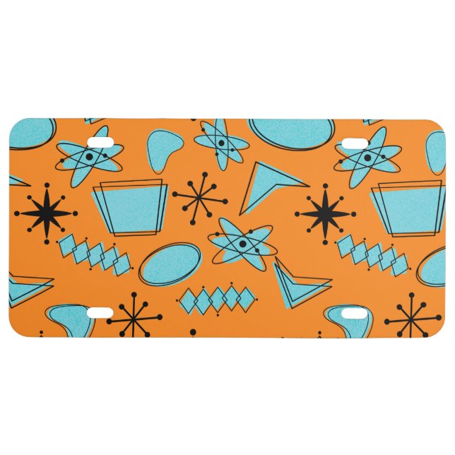 MCM Atomic Shapes Turquoise on Orange License Plate (Front)