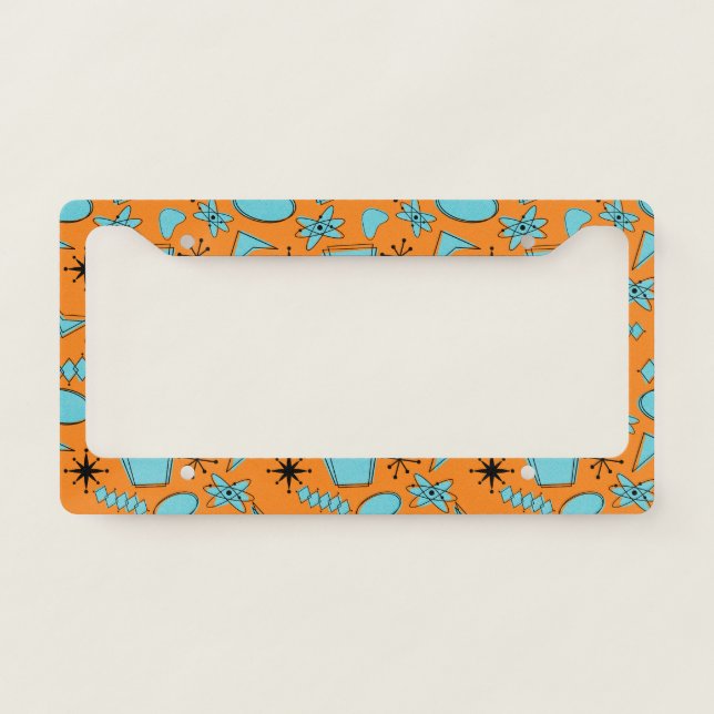 MCM Atomic Shapes Turquoise on Orange License Plate Frame (Front)