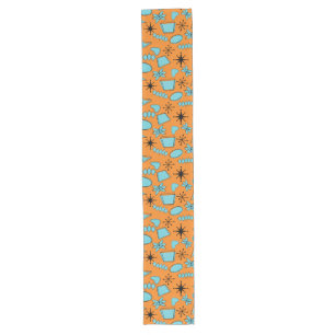 MCM Atomic Shapes Turquoise on Orange Long Table Runner