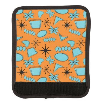 Mcm Atomic Shapes Turquoise On Orange Luggage Handle Wrap by olivemlou at Zazzle