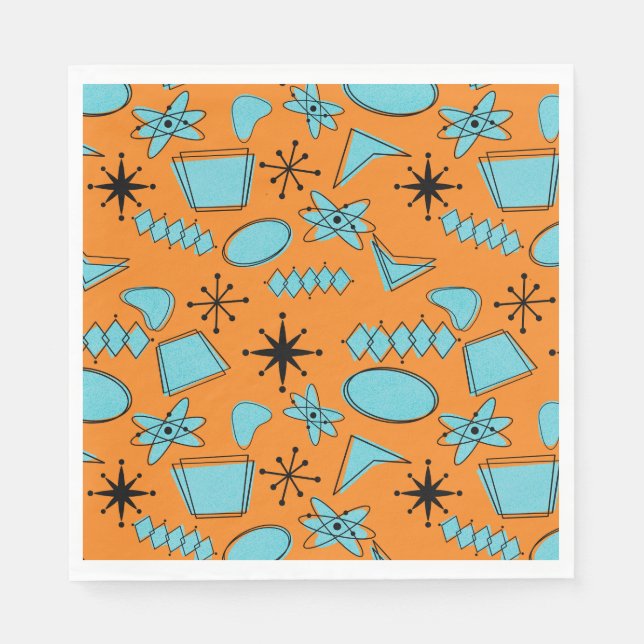 MCM Atomic Shapes Turquoise on Orange Napkins (Front)