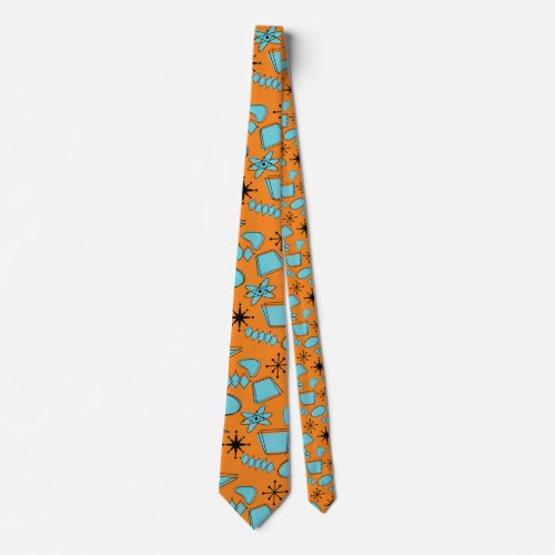 MCM Atomic Shapes Turquoise on Orange Neck Tie