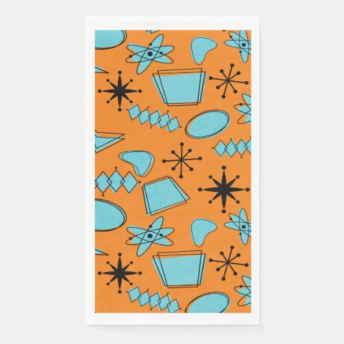 MCM Atomic Shapes Turquoise on Orange Paper Guest Towels