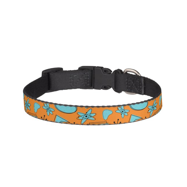 MCM Atomic Shapes Turquoise on Orange Pet Collar (Front)
