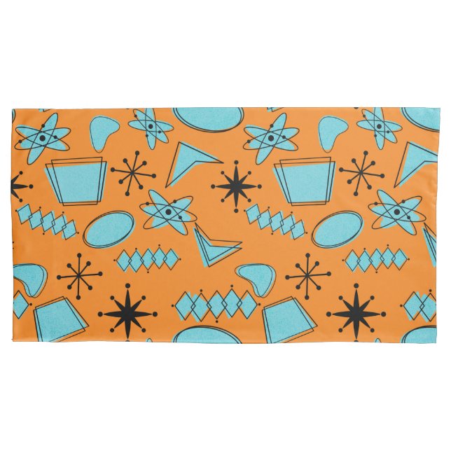 MCM Atomic Shapes Turquoise on Orange Pillow Case (Front)