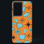 MCM Atomic Shapes Turquoise on Orange Samsung Galaxy S21  Case<br><div class="desc">Hand drawn mid century modern shapes and icons digitized to design seamless patterns</div>