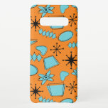 MCM Atomic Shapes Turquoise on Orange Samsung Galaxy S10  Case<br><div class="desc">Hand drawn mid century modern shapes and icons digitized to design seamless patterns</div>