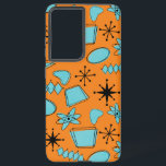 MCM Atomic Shapes Turquoise on Orange Samsung Galaxy S21 Ultra Case<br><div class="desc">Hand drawn mid century modern shapes and icons digitized to design seamless patterns</div>