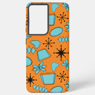 MCM Atomic Shapes Turquoise on Orange Samsung Galaxy S21 Ultra Case