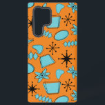 MCM Atomic Shapes Turquoise on Orange Samsung Galaxy S22 Ultra Case<br><div class="desc">Hand drawn mid century modern shapes and icons digitized to design seamless patterns</div>
