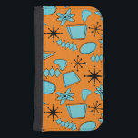MCM Atomic Shapes Turquoise on Orange Galaxy S4 Wallet Case<br><div class="desc">Hand drawn mid century modern shapes and icons digitized to design seamless patterns</div>
