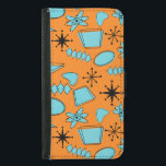 MCM Atomic Shapes Turquoise on Orange Samsung Galaxy S5 Wallet Case<br><div class="desc">Hand drawn mid century modern shapes and icons digitized to design seamless patterns</div>