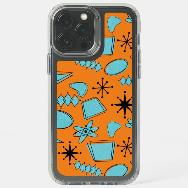 MCM Atomic Shapes Turquoise on Orange Speck iPhone 13 Pro Max Case (Front)