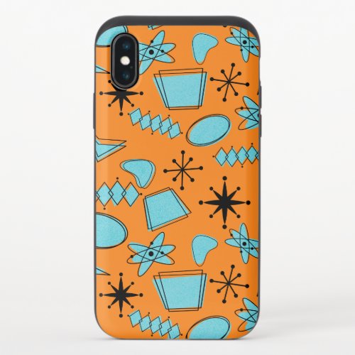 MCM Atomic Shapes Turquoise on Orange iPhone X Slider Case