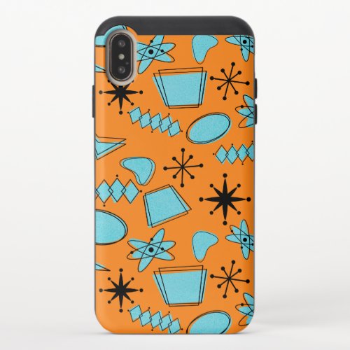 MCM Atomic Shapes Turquoise on Orange iPhone XS Max Slider Case