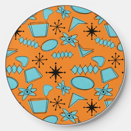 MCM Atomic Shapes Turquoise on Orange Wireless Charger