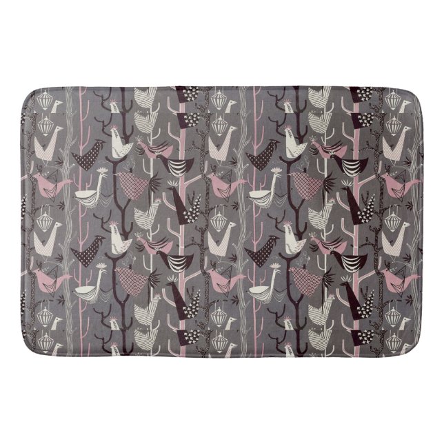 MCM Birds Chickens Ducks Pink Black Gray White Bath Mat (Front)