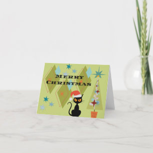 MCM Black Cat Merry Christmas Holiday Card