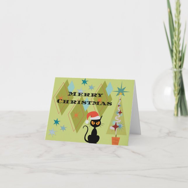 MCM Black Cat Merry Christmas Holiday Card (Front)