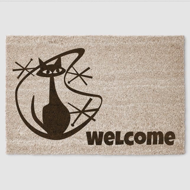 MCM Coir WELCOME MAT Atomic Black Cat Boomerang  (Front)